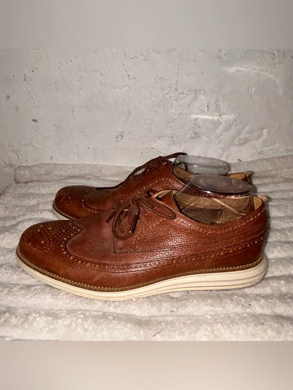 Cole Haan Brown Leather Wingtip Derbys Cream Sole